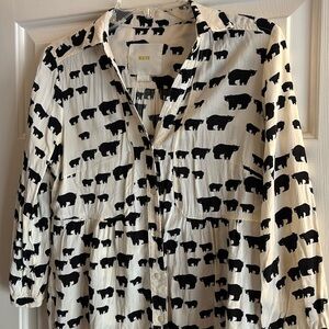 Maeve Black and White Bear Print Blouse